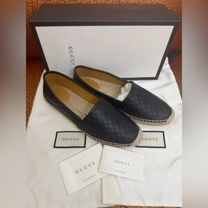 Gucci black GG leather Milan Microguccissima espadrilles shoes EU 39.5” USA 9.5